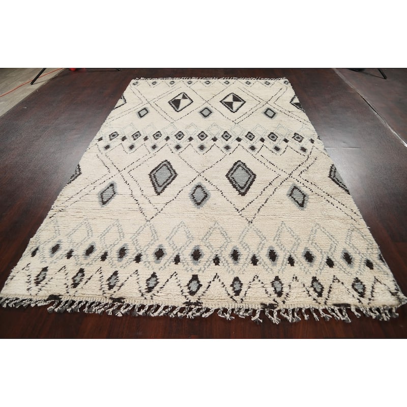 Vegetable Dye Moroccan Berber Oriental Area Rug Wool Handmade Carpet - 6'1" x 9'2"