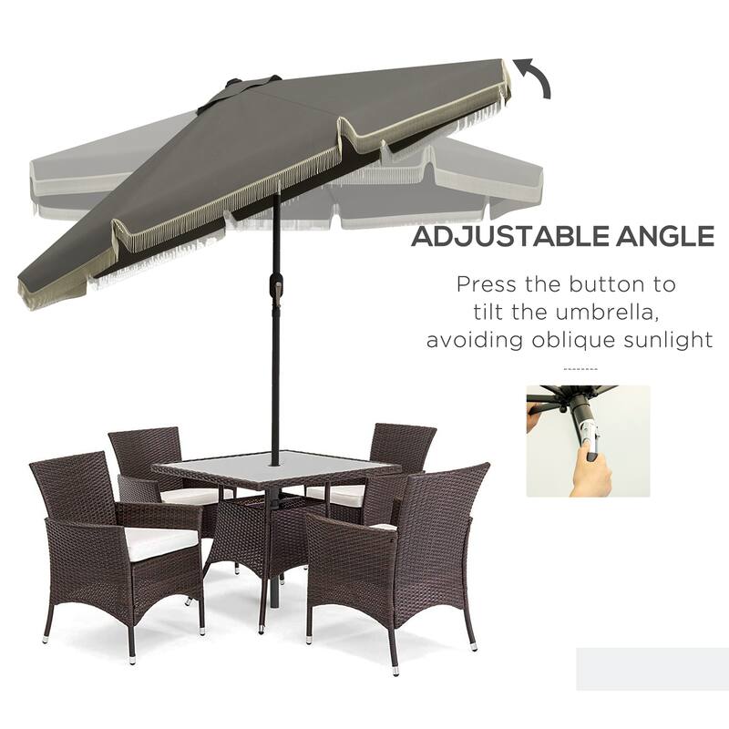 Outsunny 9ft Patio Umbrella with Push Button Tilt and Crank, Ruffled Outdoor Market Table Umbrella with Tassles and 8 Ribs