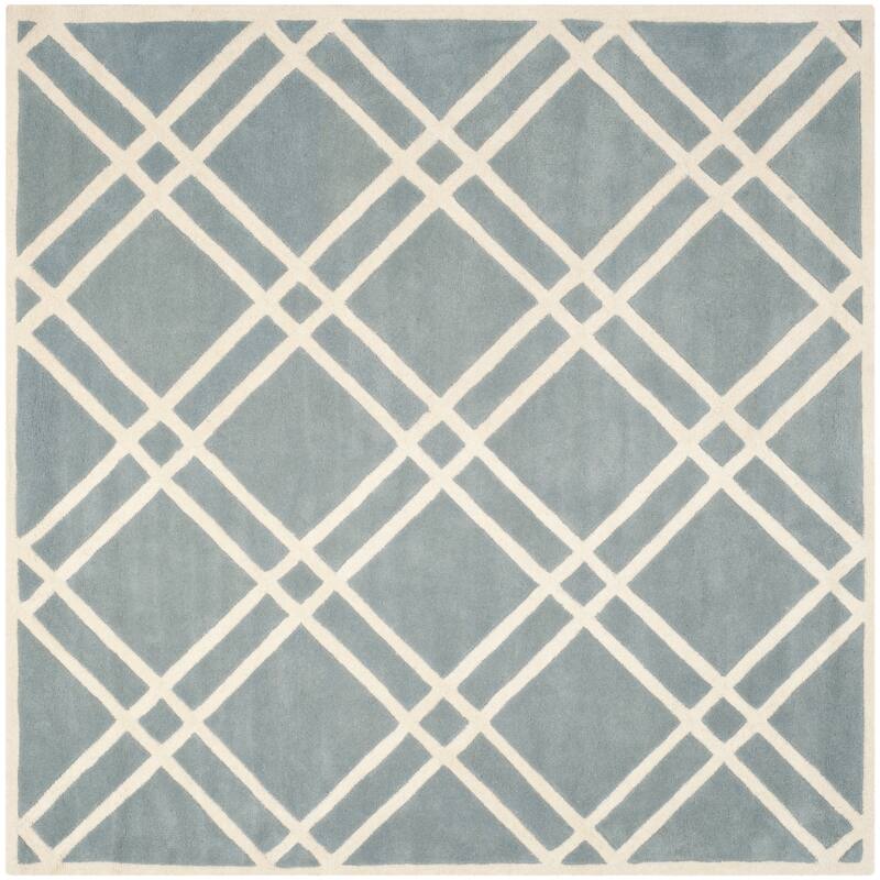 SAFAVIEH Handmade Chatham Geronda Modern Moroccan Wool Rug - 7' Square - Blue/Ivory