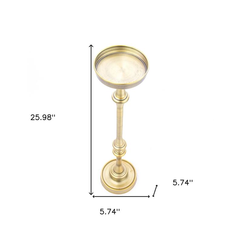Modern Round Iron End Table for Drinks and Snacks with Brushed Finis and Pedestal Base for Living Room