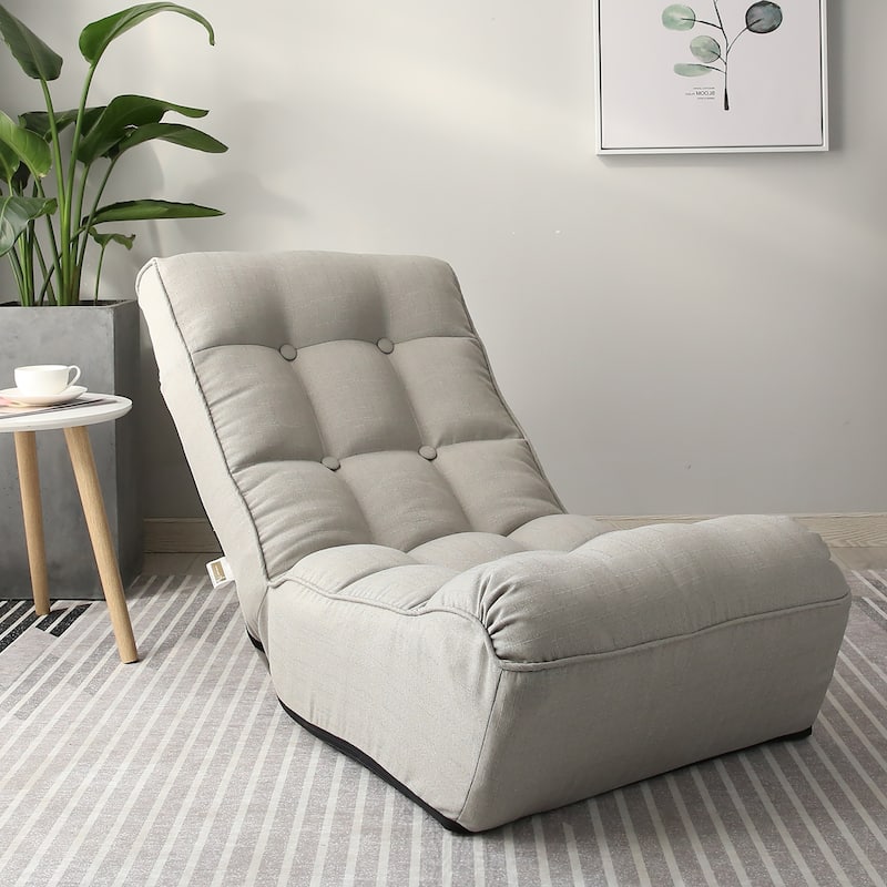 Gray Modern 23.6" High Back Upholstered Adjustable Foldable Buttons Tufted Lounge Chair with Comfortable Backrest
