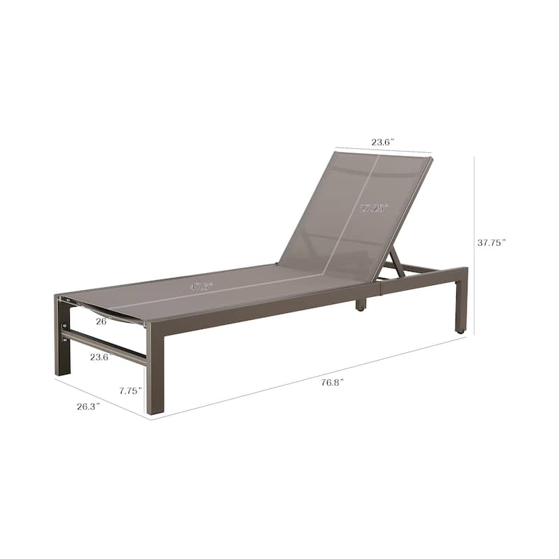 Patio Outdoor Aluminum Chaise Adjustable Recliner Lounger with Wheels