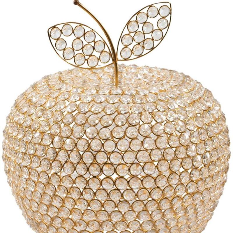 HomeRoots 15" Gold Aluminum And Faux Crystal Decorative Apple - 12.00 in. x 15.00 in. x 12.00 in.