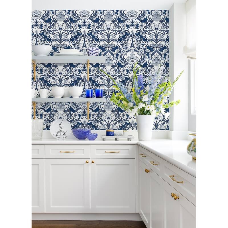 A-Street Prints Sadie Navy Parisian Damask Wallpaper