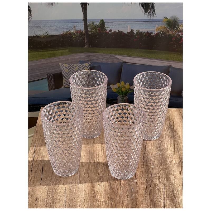 Diamond Cut Acrylic Glasses Drinking Set of 4