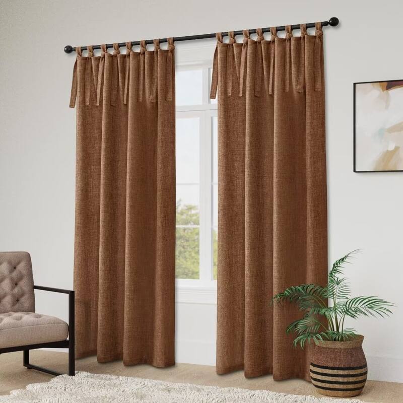 Linen Texture Tie Top Room Darkening Curtain Pair(2 panels)