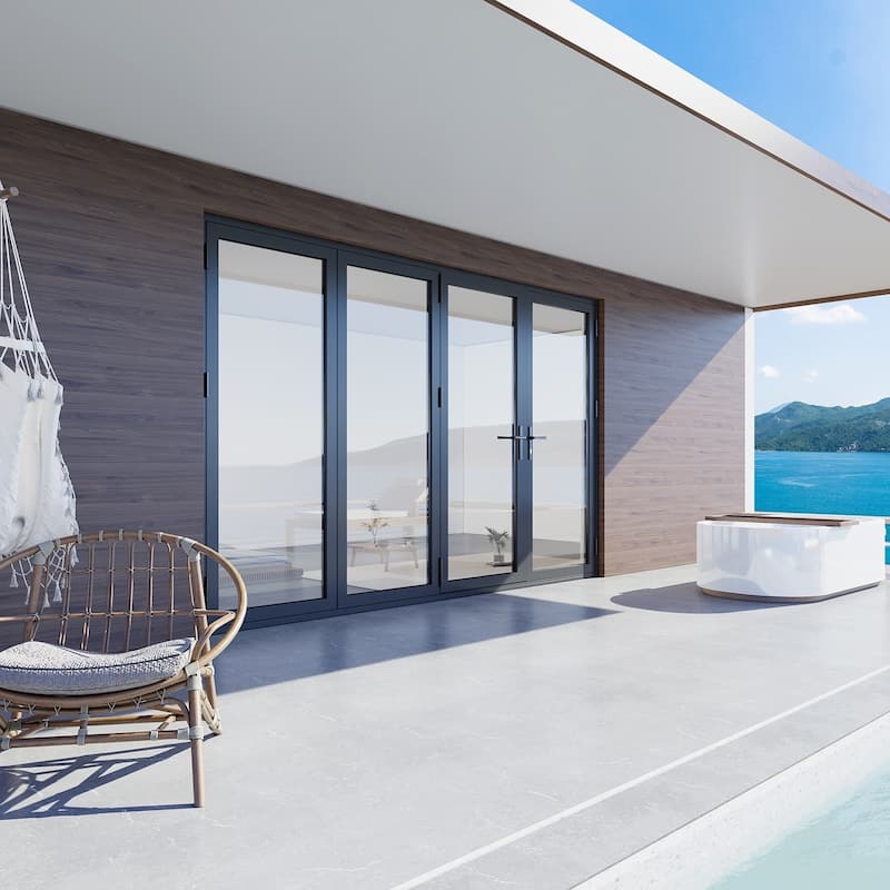 KaMic 120" x 80" 4-Panel Aluminum Patio Folding Door Right to Left-Outswing