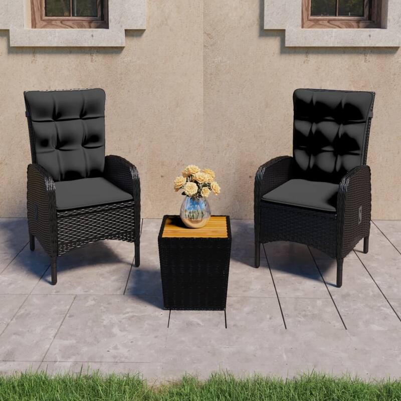 vidaXL Solid Acacia Wood Patio Bistro Set 3 Piece Poly Rattan Multi Colors - 16.3" x 16.3" x 16.9"