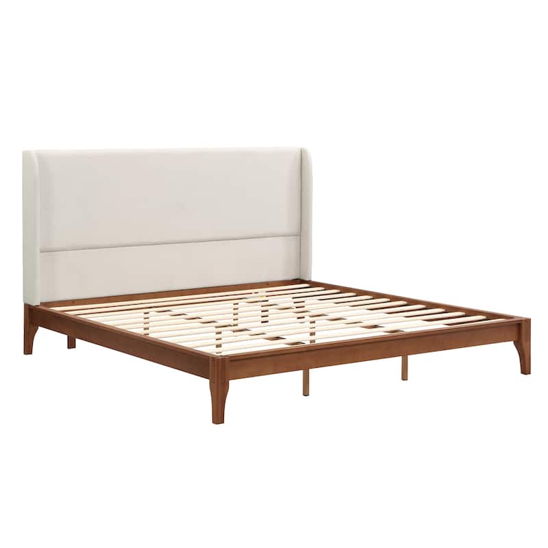 Open Frame Platform Bed with Headboard, Solid Dry Bamboo Bed Frame