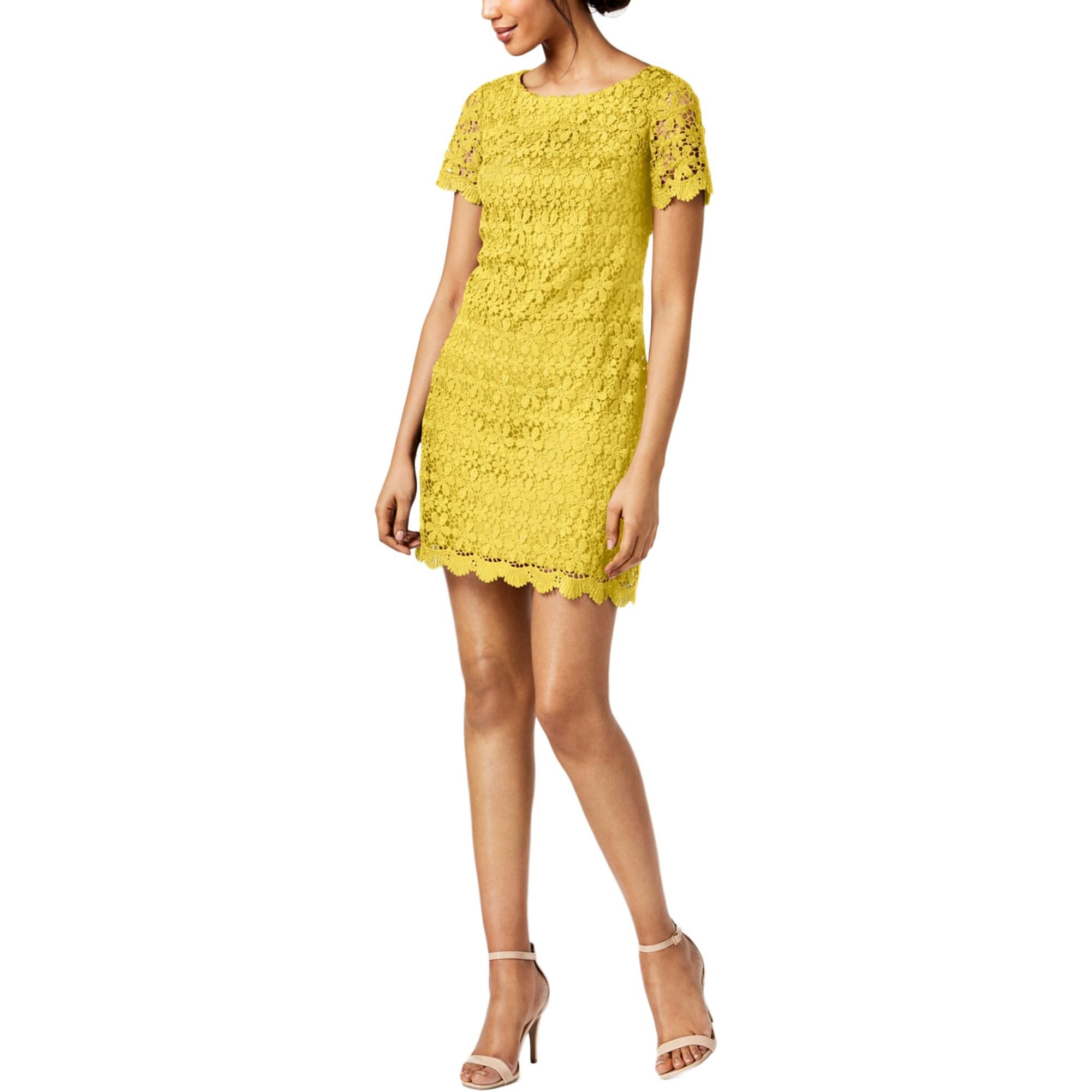 yellow lace overlay dress