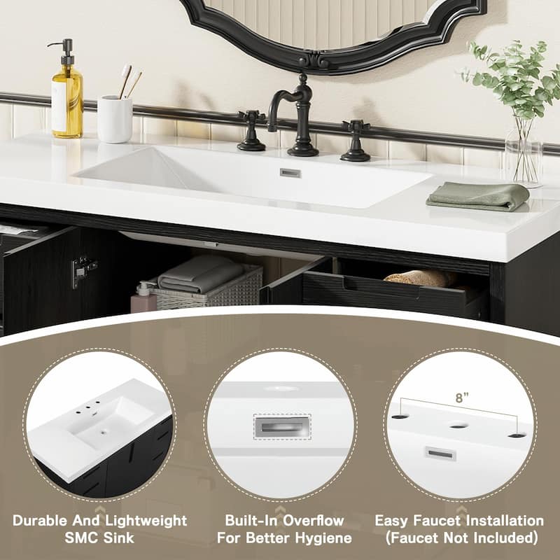 47.2" Modern Bathroom Vanity with Resin Sink, 2 Doors & 6 Drawers, Hidden Soft-Close Slides, Space-Saving Storage Cabinet