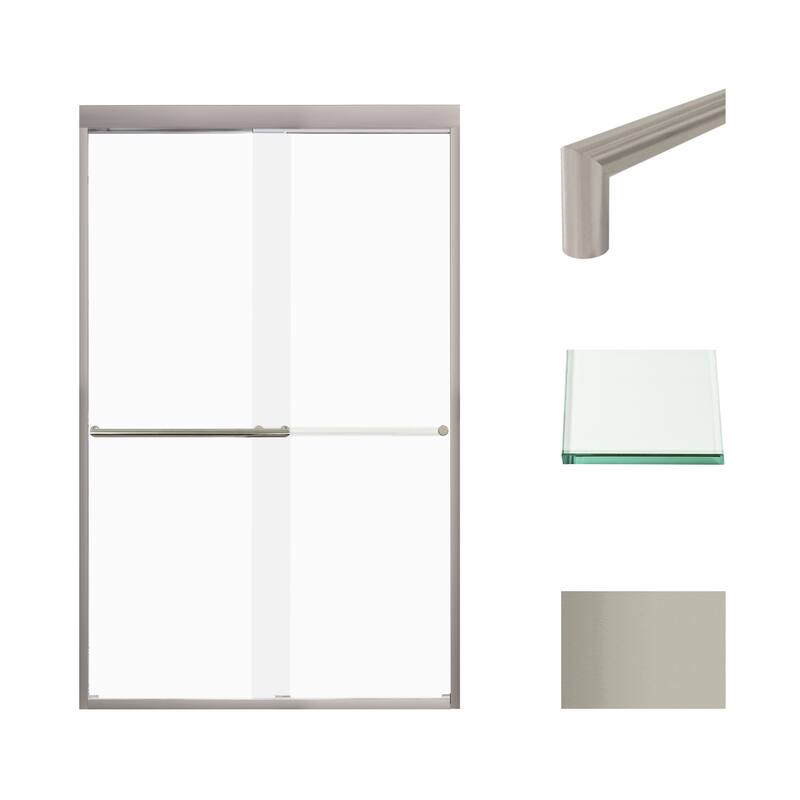 Frederick 47 in. W x 76 in. H Sliding Semi-Frameless Shower Door in Brushed Nickel with Frosted Glass - 48 x 76 - 48 x 76