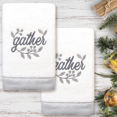 Authentic Hotel and Spa Gather - Embroidered Luxury 100% Turkish Cotton Hand Towels (Set of 2)