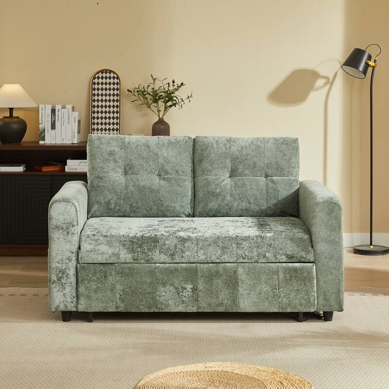 Anmytek Convertible Loveseat Sofa Bed with USB Ports and Adjustable Backrest Tufted Sleeper in Green