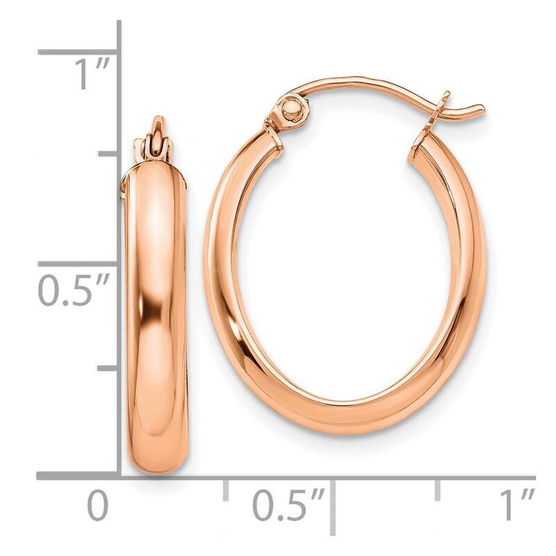 Curata 10k Rose Gold Polished Oval Tube Hoop Earrings - 22x3.75mm