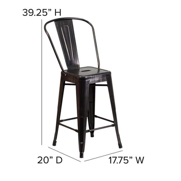 dimension image slide 1 of 9, 24'' High Metal Indoor-Outdoor Counter Height Stool with Back