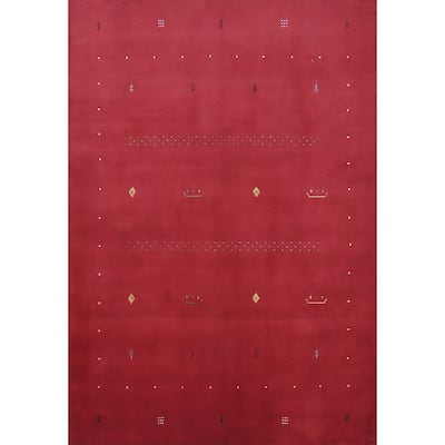 Hand Knotted Oriental 100% Wool Carpet Tribal Tribal Red Gabbeh Area Rug - 7' 11'' X 5' 9''