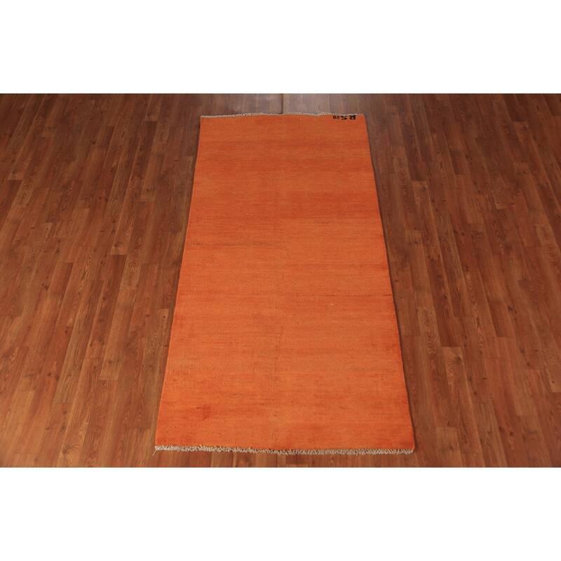 Orange Gabbeh Oriental Runner Rug Handmade Wool Carpet - 3'3" x 6'6"