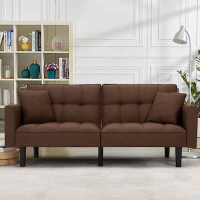 AVAWING 74" Modern Tufted Convertible Futon Sofa Bed with 2 Pillows