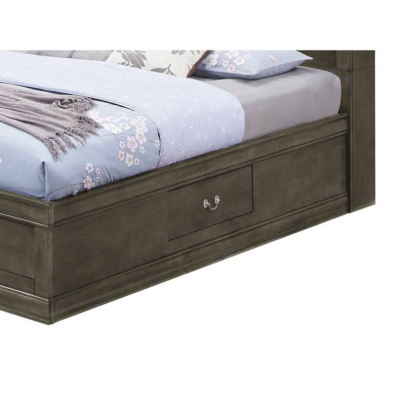 Southwestern Style Full Storage Bed - Gray Platform Bed with 6 Drawers & Bookcase Headboard