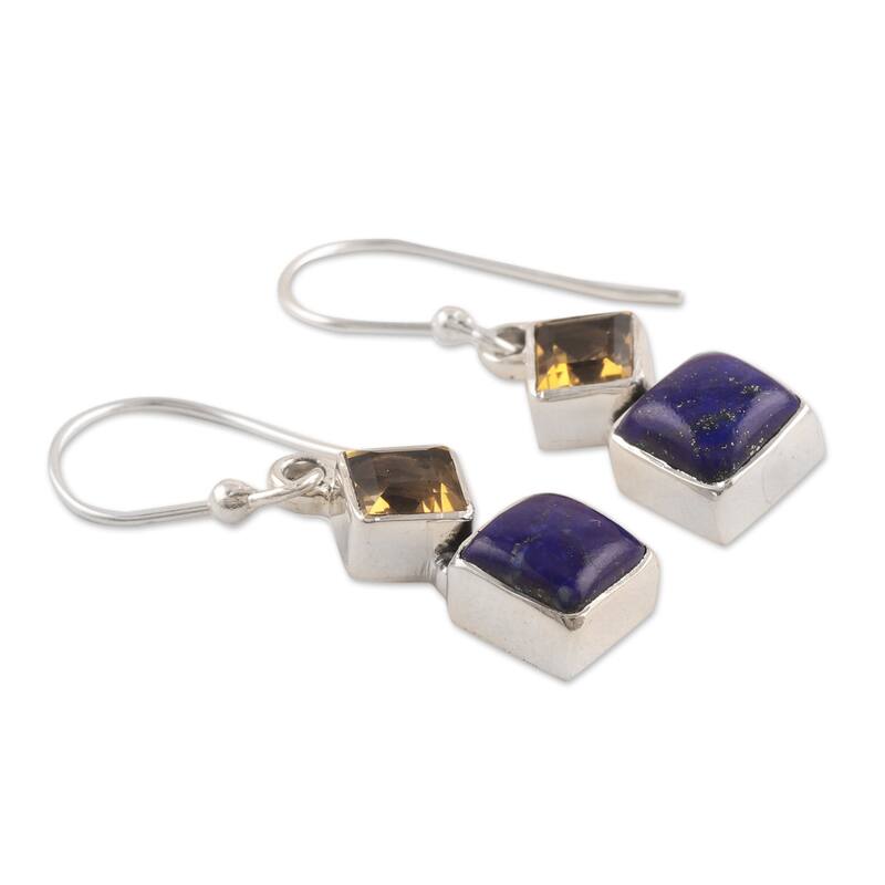 Novica Handmade Royal Harmony Lapis Lazuli And Citrine Dangle Earrings