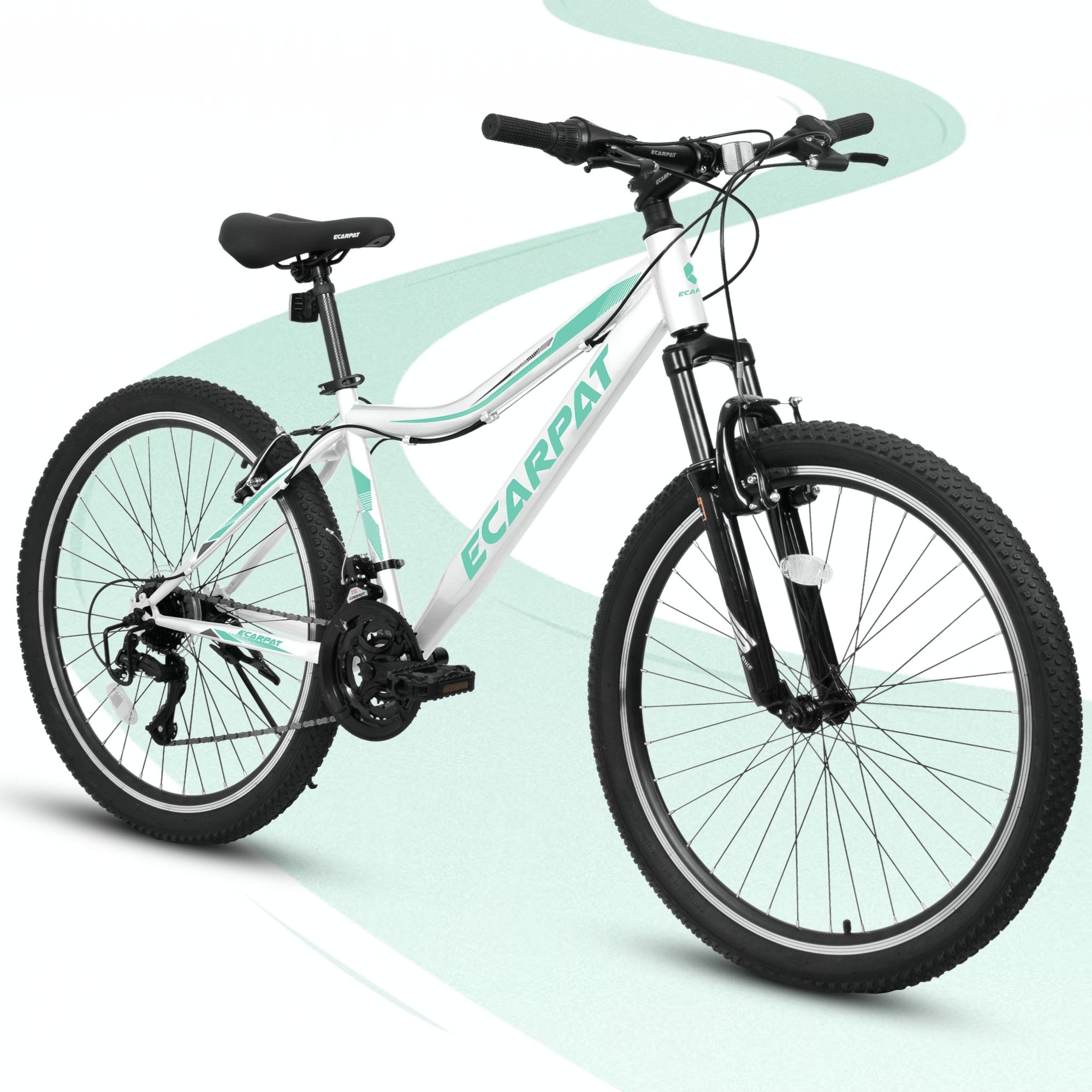 24 Inch Mountain Bike for Teens Students,21 Speed Front Suspension,White