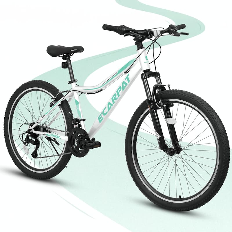 24 Inch Mountain Bike for Teens Students,21 Speed Front Suspension,White