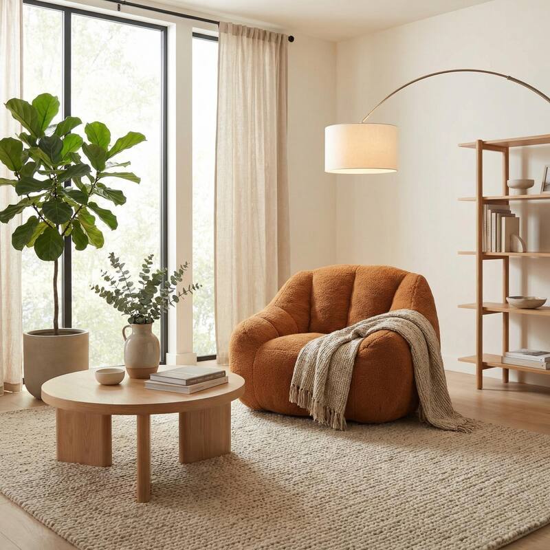 HOMYLIN Teddy Bean Bag Chair with Foam Filling, Soft Lounge Seat - Yellow