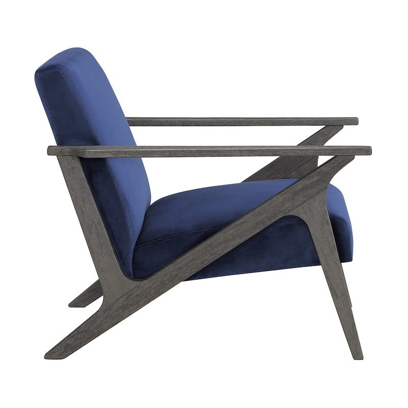 Modern Velvet Upholstered Blue Accent Chair, Antique Gray Frame