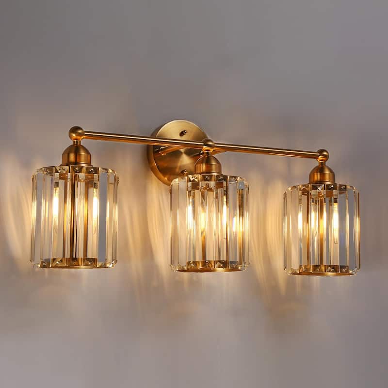 Modern Glam Crystal 3-Light Gold Bathroom Vanity Lights Dimmable Plating Brass Wall Sconce