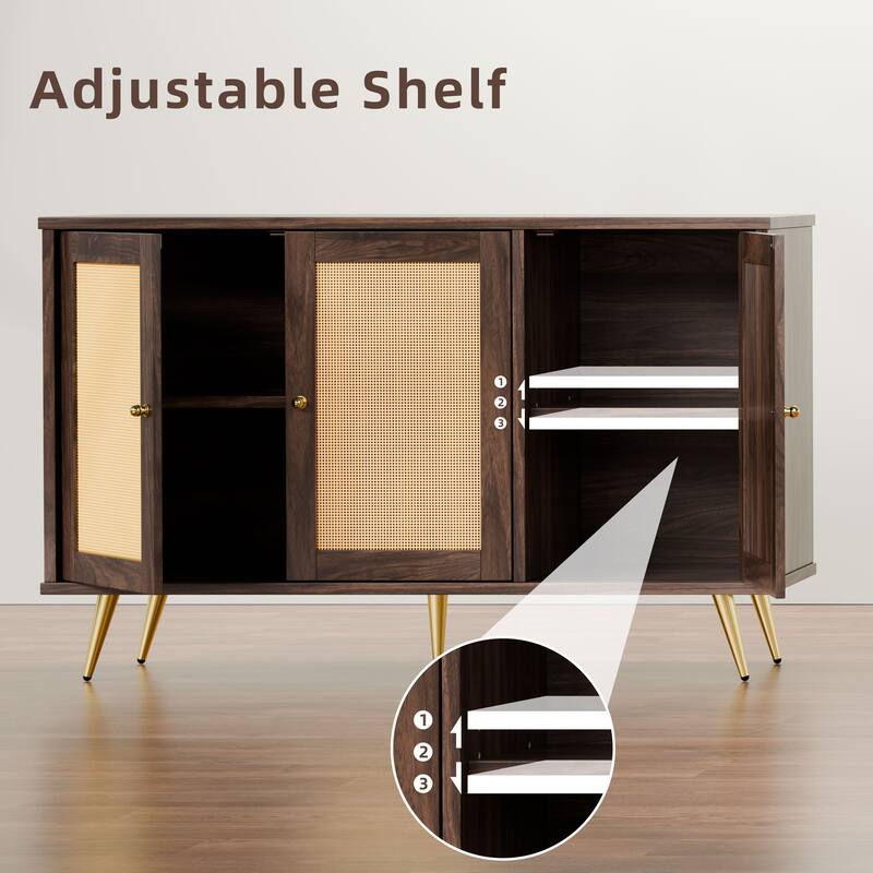 Futzca Storage Cabinet, Rattan Cabinet with Adjustable Shelf