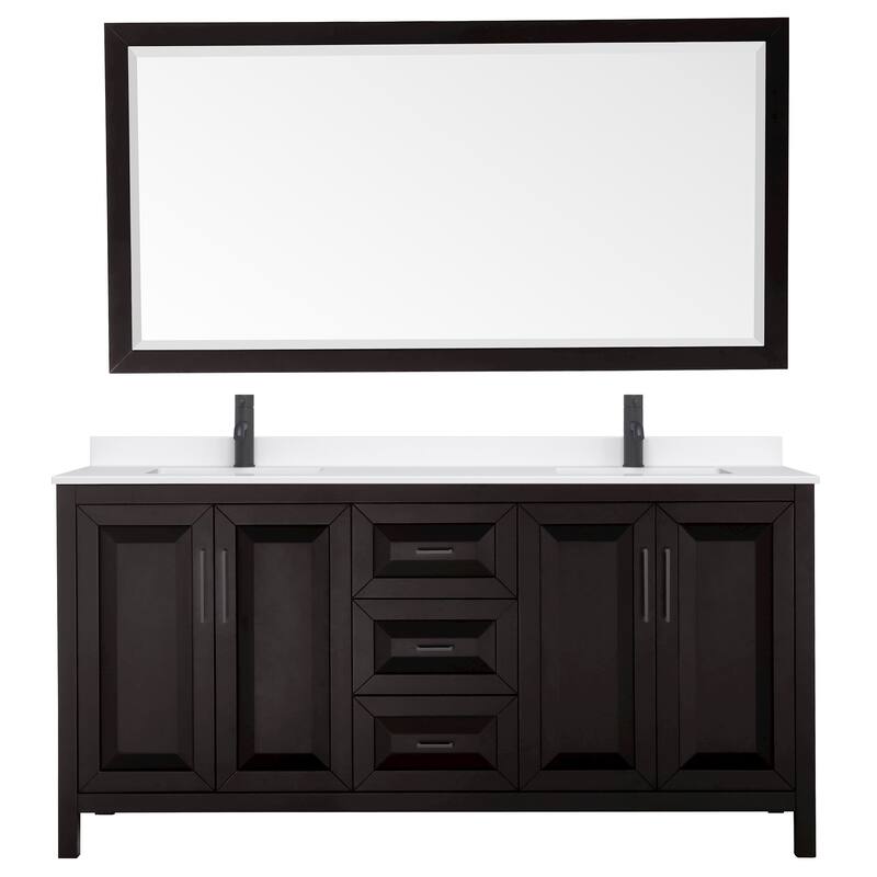 Daria 72-inch Double Vanity, Single Hole Quartz Top, 70-inch Mirror