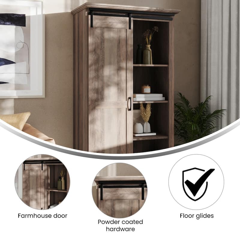 Farmhouse Storage Cabinet with Adjustable Shelves and Sliding Barn Door - 16.75"D x 36.25"W x 68"H