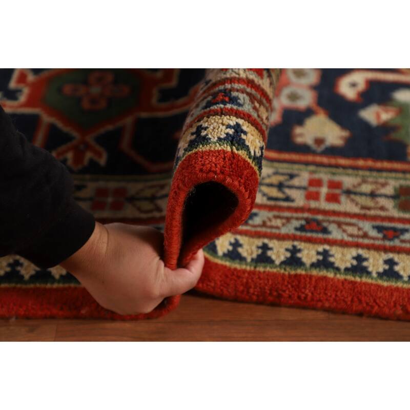 Orange Geometric Heriz Serapi Indian Large Rug Handmade Wool Carpet - 11'11" X 14'10"