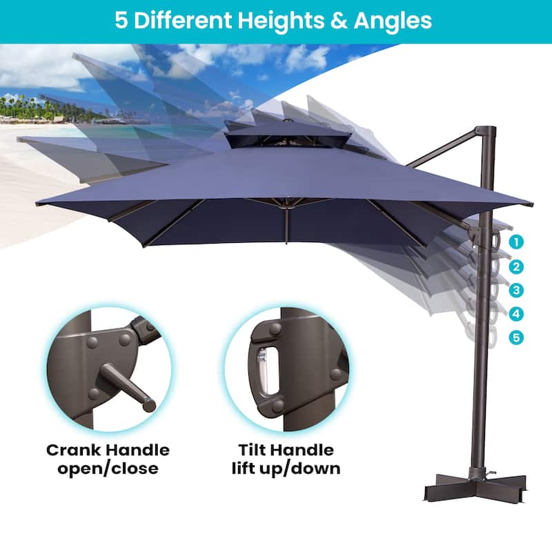 Outdoor 10X13 FT Dual Top Patio Cantilever Umbrella with Offset Base