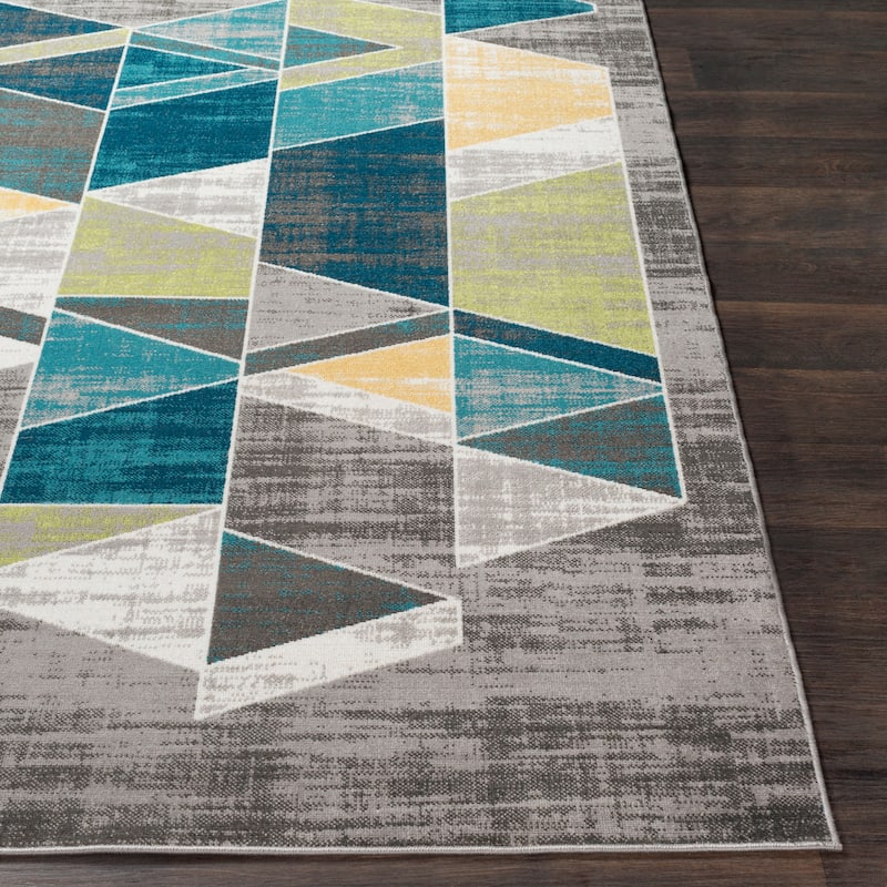 Earl Teal & Gray Mid-Century Geometric Area Rug - 5'3" x 7'6"