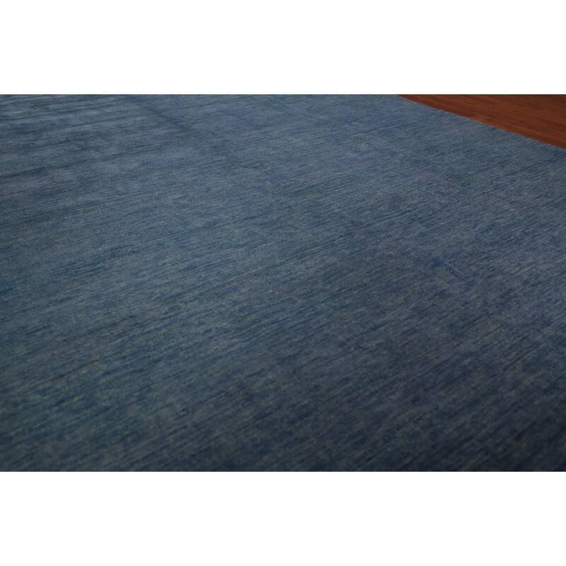 Modern Gabbeh Area Rug Hand-Knotted Oriental Blue Wool Carpet - 6'7" x 9'10"