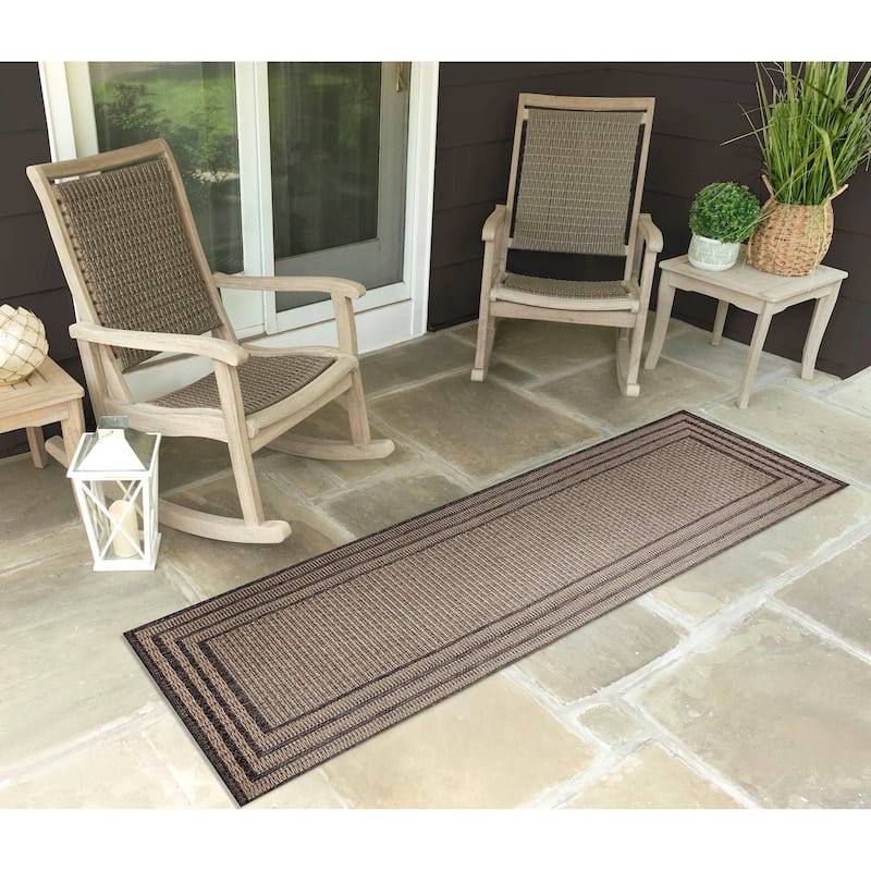 Liora Manne Monaco Striped Border Indoor/Outdoor Area Rug - 1'11" x 7'6" - Taupe