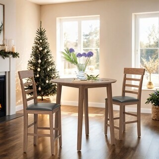 Kitchen 3PCS Retro Round Counter Height Dining Table Set with Drop-Leaf ...