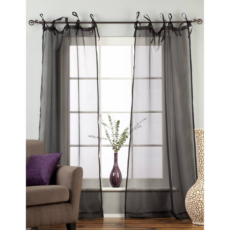 Black Tie Top Sheer Tissue Curtain / Drape / Panel - 84" - Piece - Black - 84 Inches