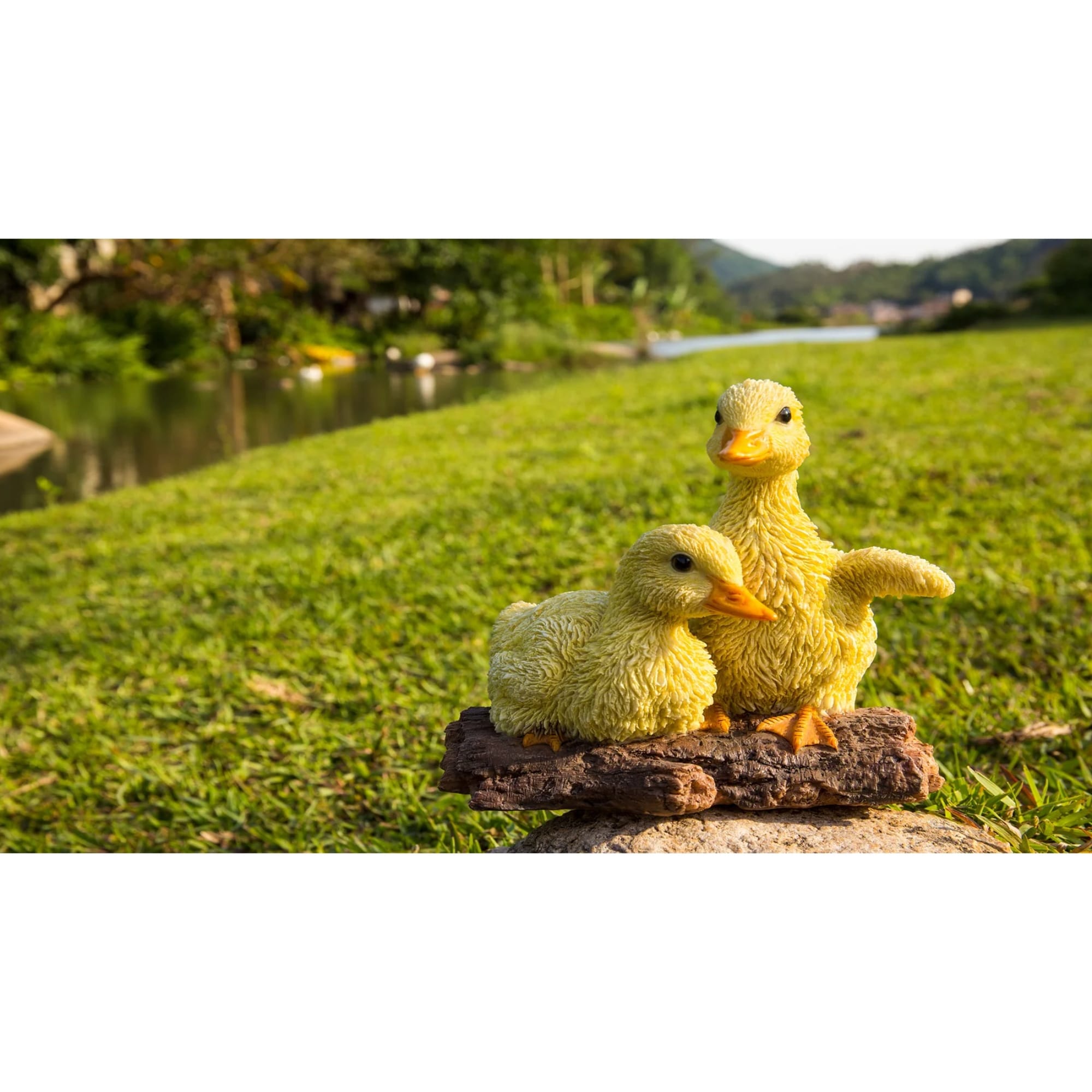 Playful Ducklings Outdoor Garden Statue - 5.25" - Yellow