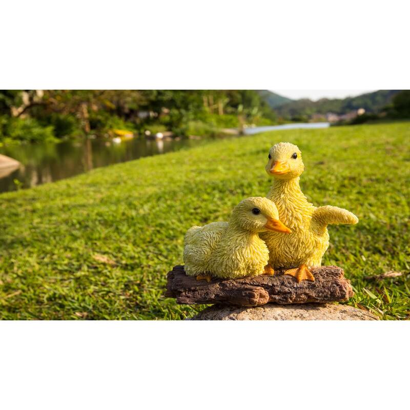 Playful Ducklings Outdoor Garden Statue - 5.25" - Yellow