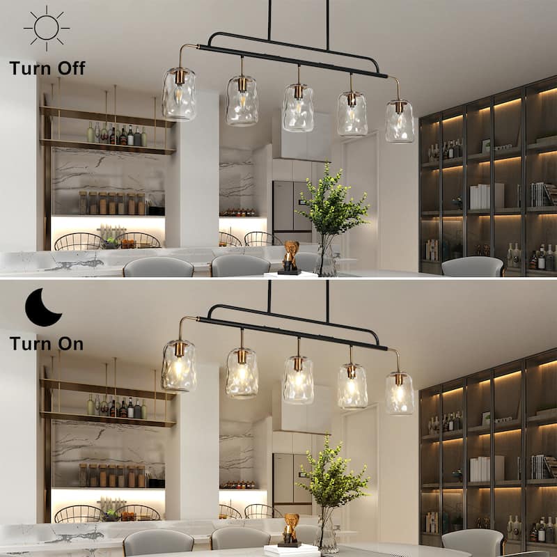 Modern 5-Light Hand-blown Glass 41" W Chandelier Gun Black Gold Kitchen Island Light - W 41.3" x D 4.3" x H 24"