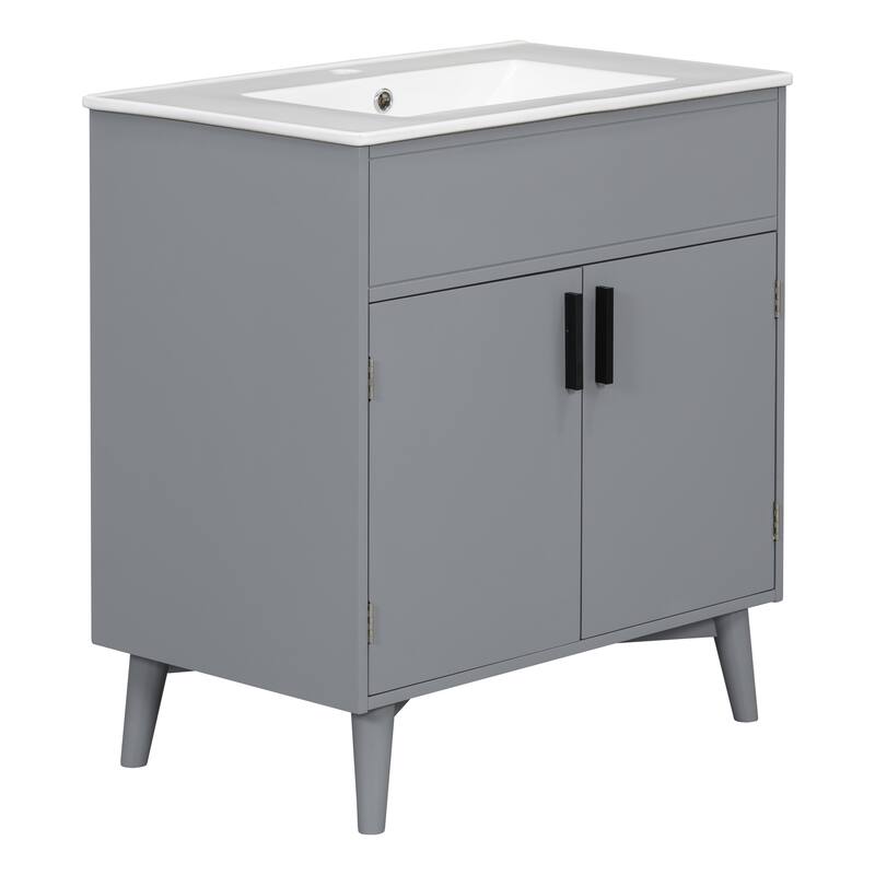30" Wall-Mounted Bathroom Vanity with Double Door Storage, Solid Wood Frame, Space-Saving Design, Anti-Scratch Floor Mat