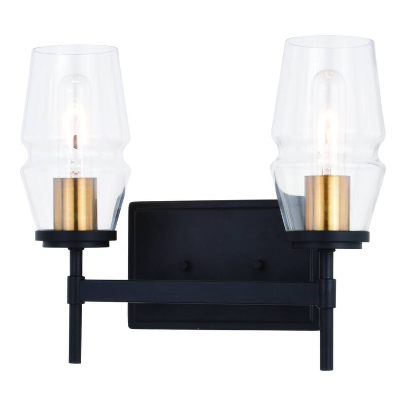 Warren Black and Brass Mid Century Modern Bathroom Vanity Wall Sconce Light Fixture Clear Glass