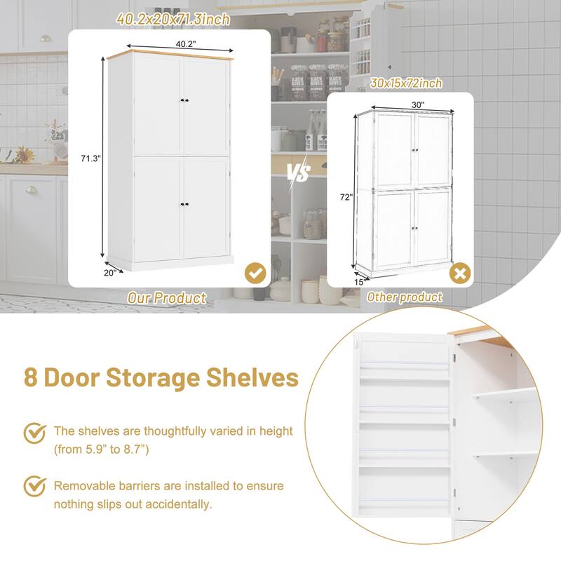 Kitchen Pantry with 2 Drawers, 2 Adjustable Shelves and 8 Door Shelves