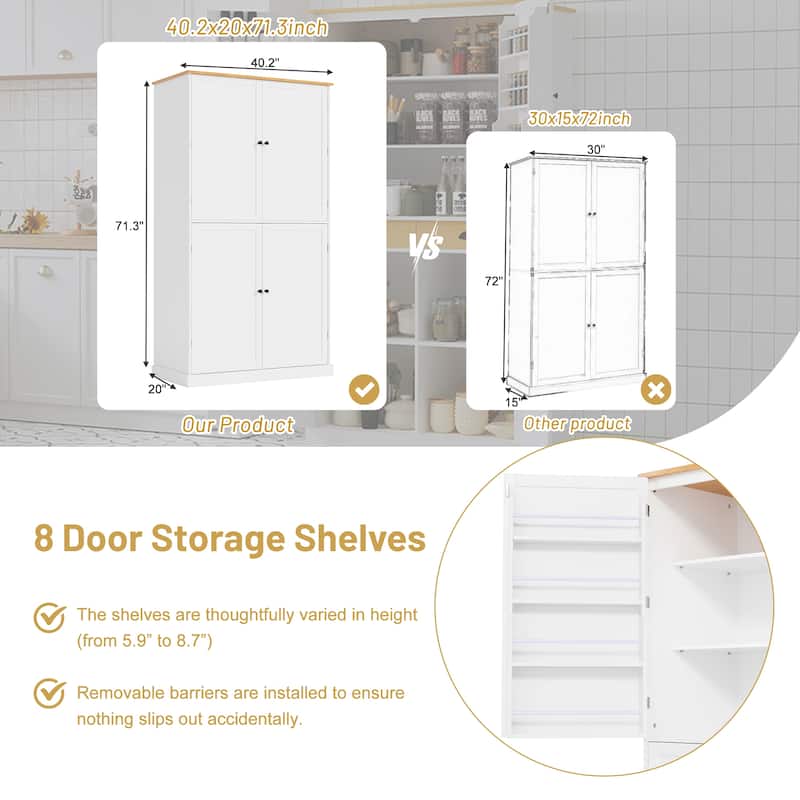 Roomfitters Large Freestanding Kitchen Pantry with Adjustable Shelves and 8 Door Shelves