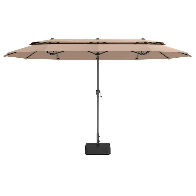 MAISON ARTS 13ft Double-Sided Outdoor Umbrella, 2-Tier Vented Market Umbrella with Colored Lights and Base