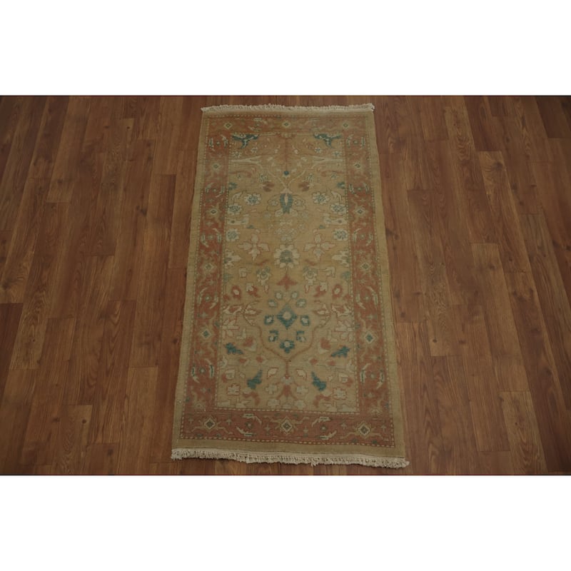 Hand Knotted Oriental 100% Wool Carpet Traditional All-Over Yellow & Gold Ziegler Area Rug - 3' 9'' X 2' 0''