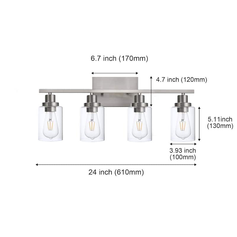 Wall Light Brushed Nickel Bathroom Vanity Lights, E26 Modern Bathroom Light Fixtures with Clear Glass Shade, Wall Lights